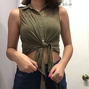 No Boundaries green polyester crop top